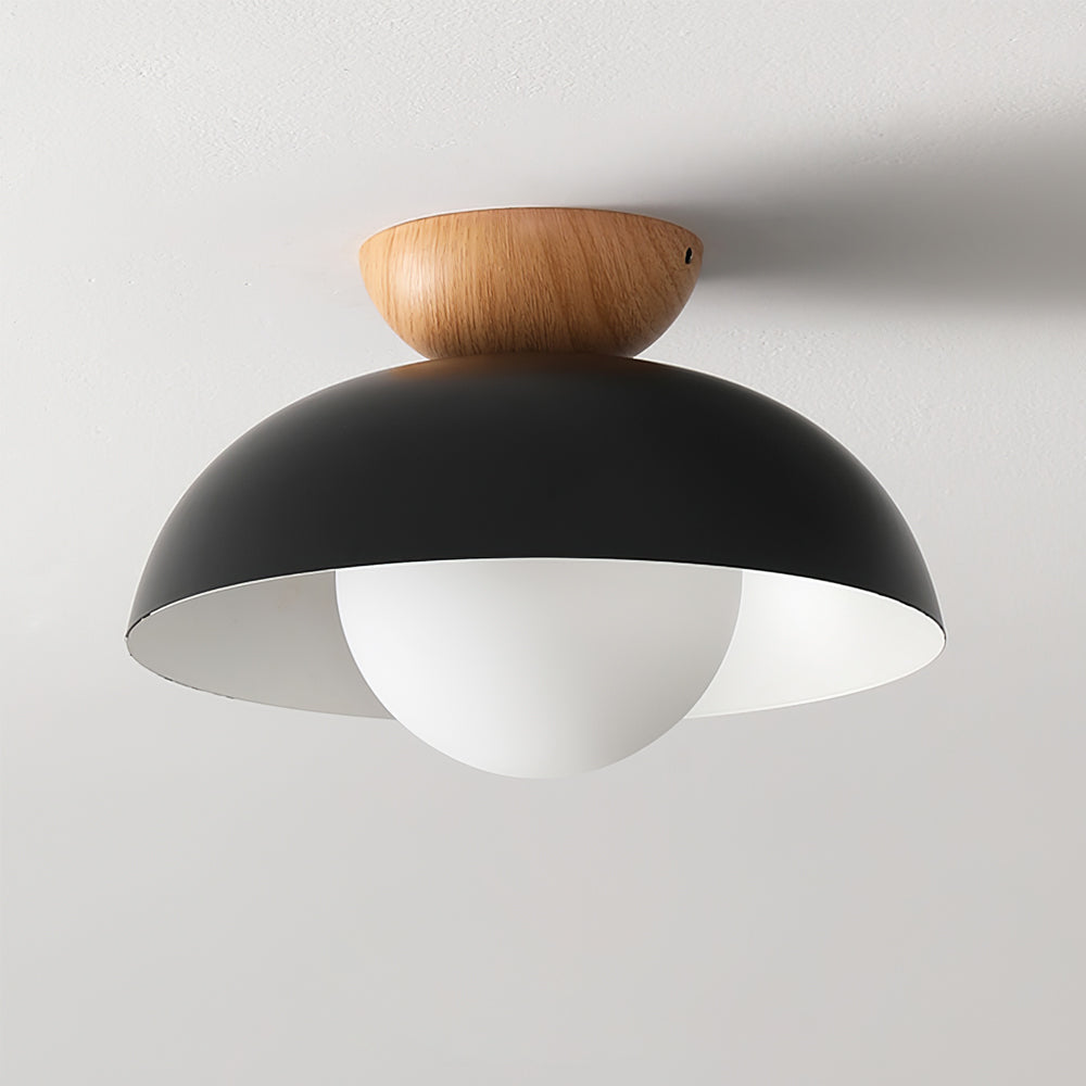 Energy Efficient Ceiling Lamp With Warm Ambient Light Dia 30cm x H 20cm ∅ 11.8″ x H 7.9″ Black & Woodgrain NALANI