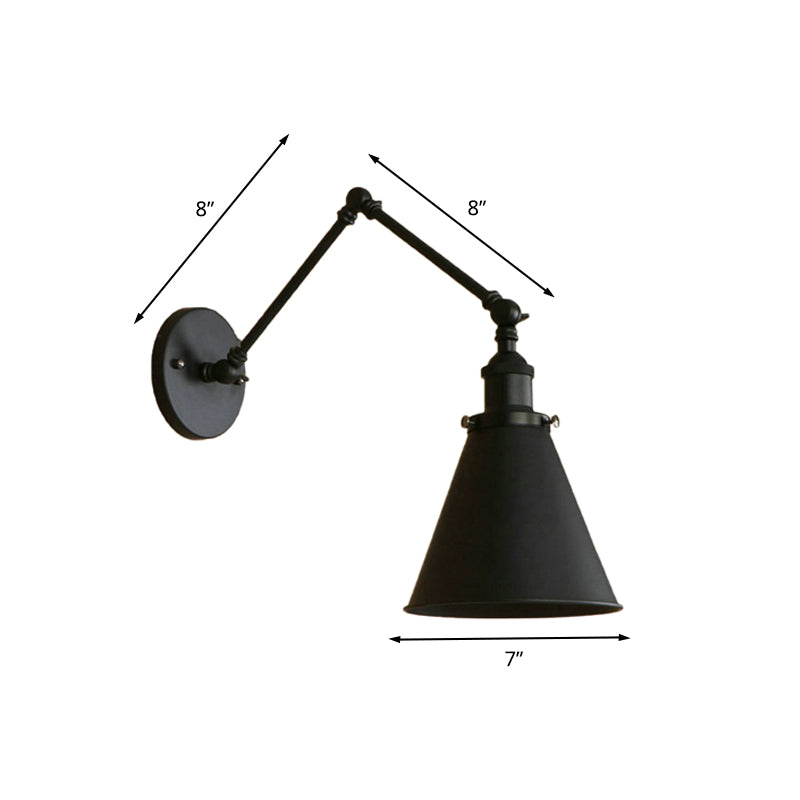 Farmhouse Cone Wall Sconce 1 Bulb Iron Lighting Black Rust NALANI