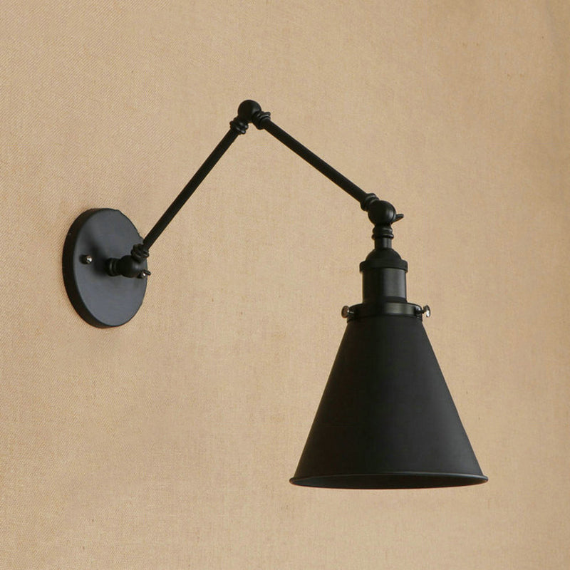 Farmhouse Cone Wall Sconce 1 Bulb Iron Lighting Black Rust NALANI