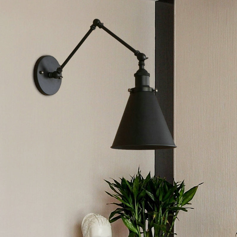 Farmhouse Cone Wall Sconce 1 Bulb Iron Lighting Black Rust NALANI