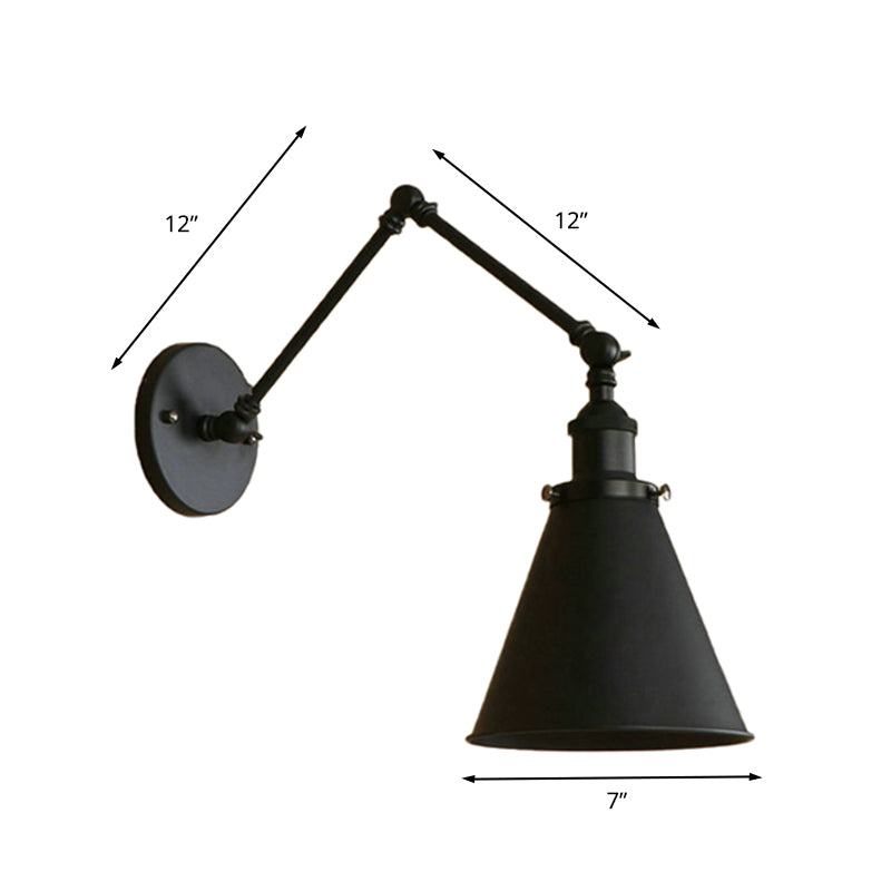 Farmhouse Cone Wall Sconce 1 Bulb Iron Lighting Black Rust NALANI
