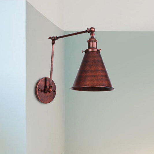 Farmhouse Cone Wall Sconce 1 Bulb Iron Lighting Black Rust Rust NALANI