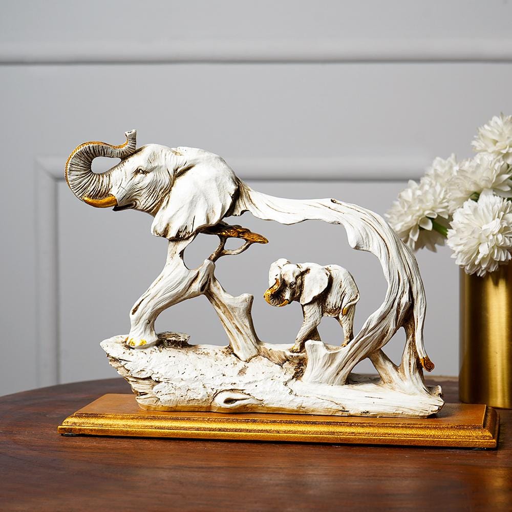 Feng Shui Golden Elephant Showpiece with Wooden Base for Luck NaLani