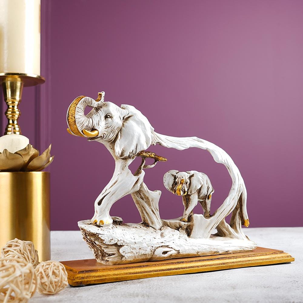 Feng Shui Golden Elephant Showpiece with Wooden Base for Luck NaLani