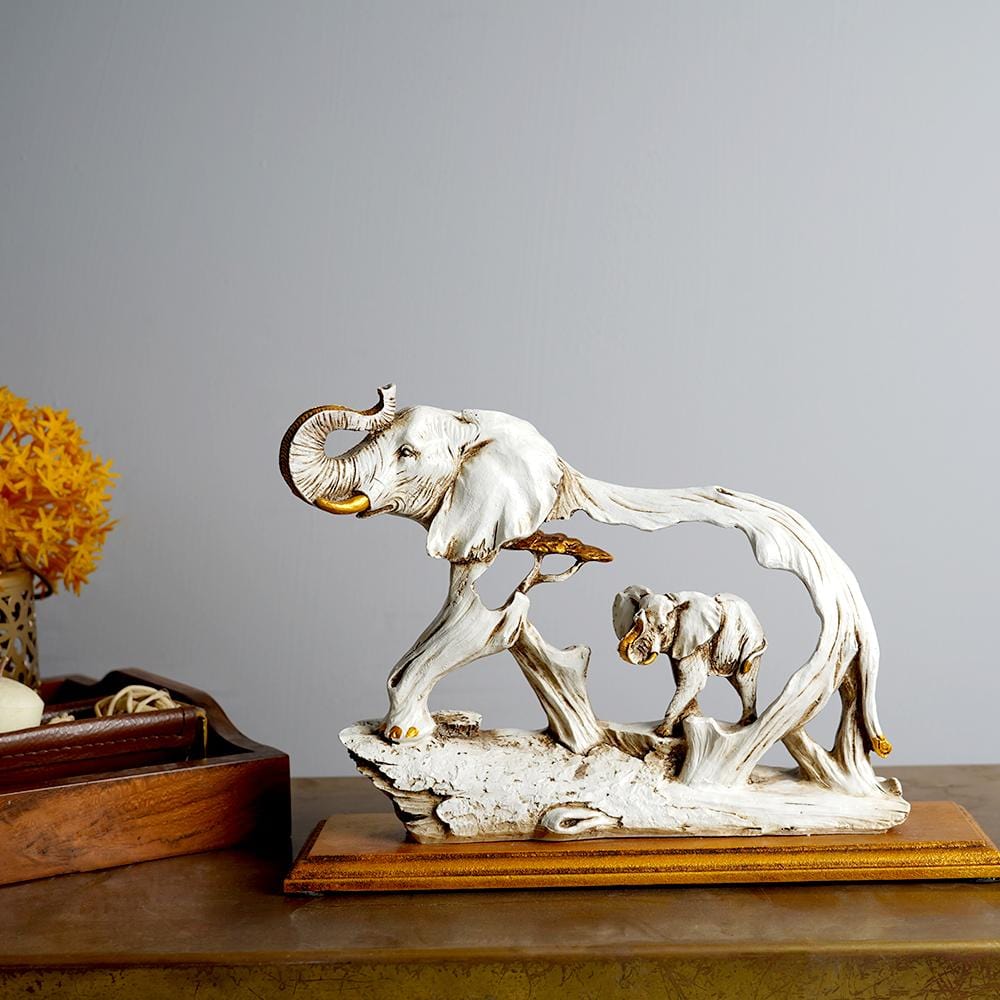 Feng Shui Golden Elephant Showpiece with Wooden Base for Luck NaLani