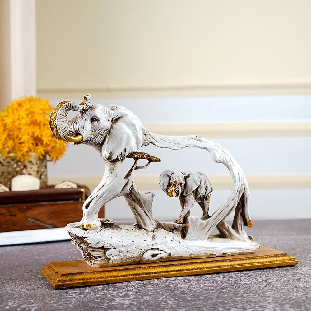 Feng Shui Golden Elephant Showpiece with Wooden Base for Luck NaLani