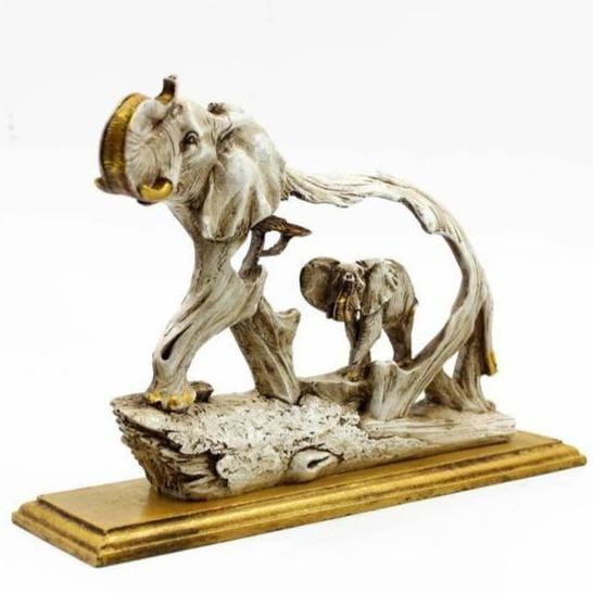 Feng Shui Golden Elephant Showpiece with Wooden Base for Luck NaLani