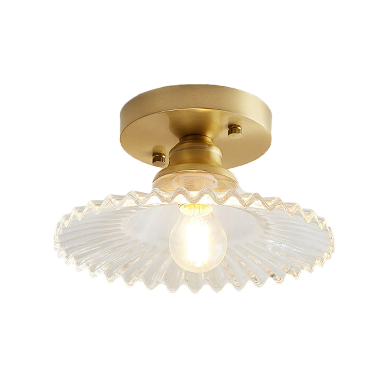 Flared Semi Flush Mount Light with Ribbed Clear Green Glass NaLani