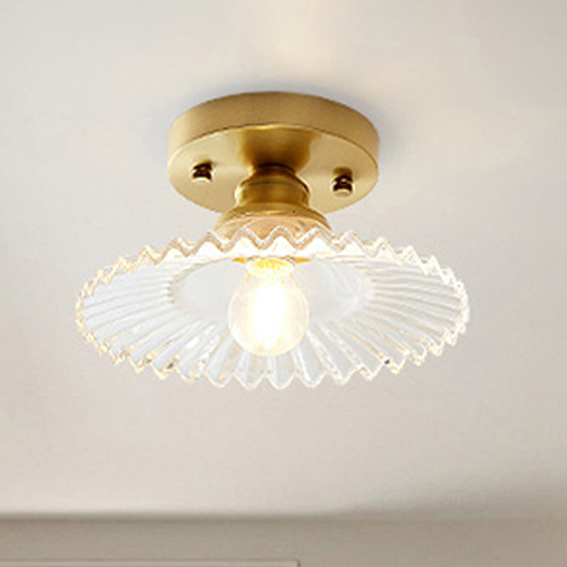 Flared Semi Flush Mount Light with Ribbed Clear Green Glass Clear NaLani