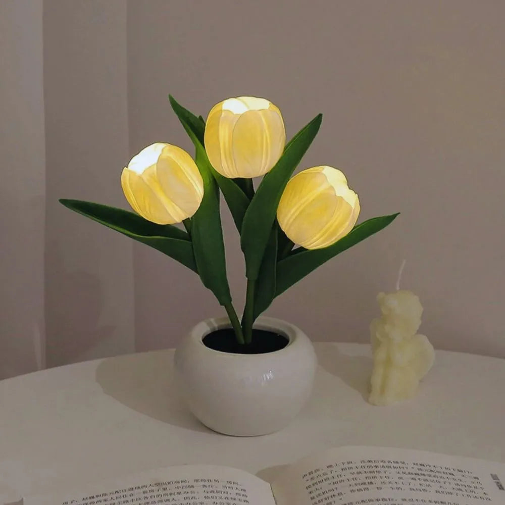 Floral Tulip Night Light for Warm Ambiance and Home Decor 3 Yellow Tulips NaLani