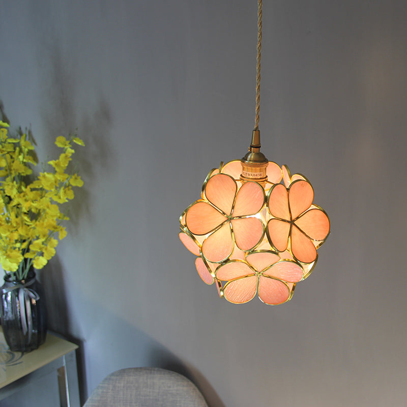 Flower Stained Glass Pendant Ceiling Light 1 Light Fixture Pink NALANI