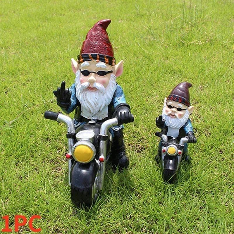 Garden Gnome Dwarf Statue Cycling Old Man Resin Decor SEREIN
