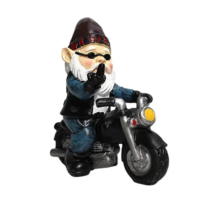 Garden Gnome Dwarf Statue Cycling Old Man Resin Decor SEREIN