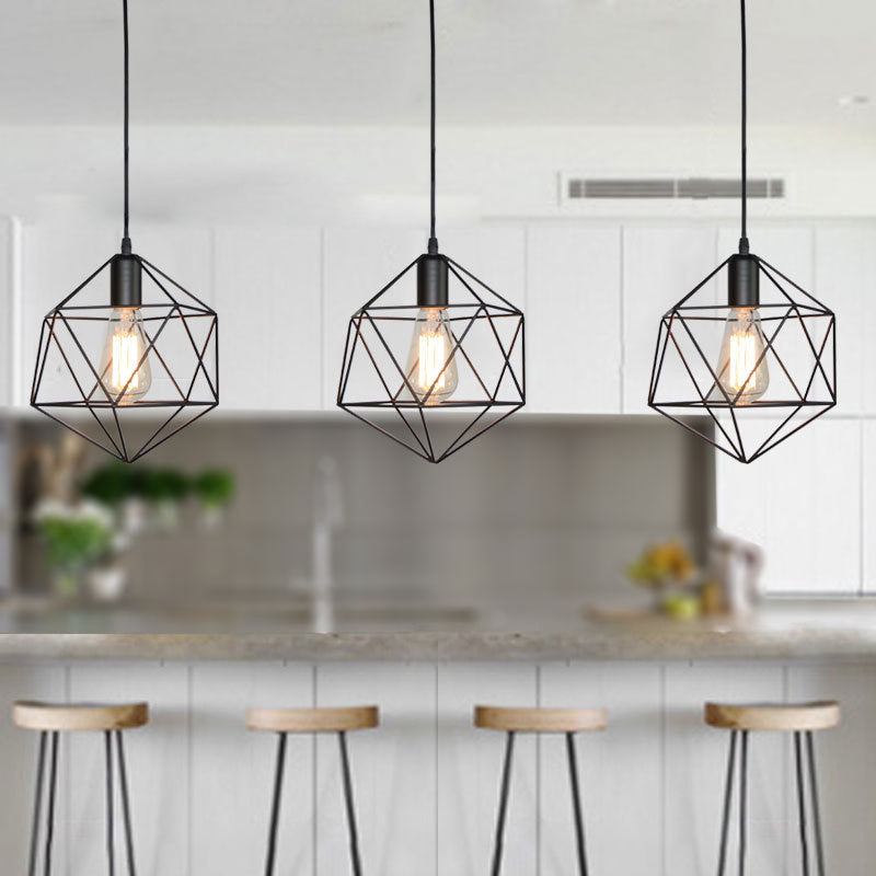 Geometric Cage Pendant Light Industrial Lamp Black Gold Black NALANI