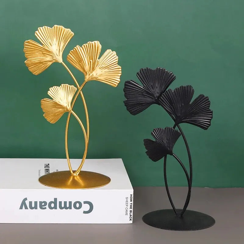 Ginkgo Leaf Iron Sculpture Golden Home Office Decor NALANI