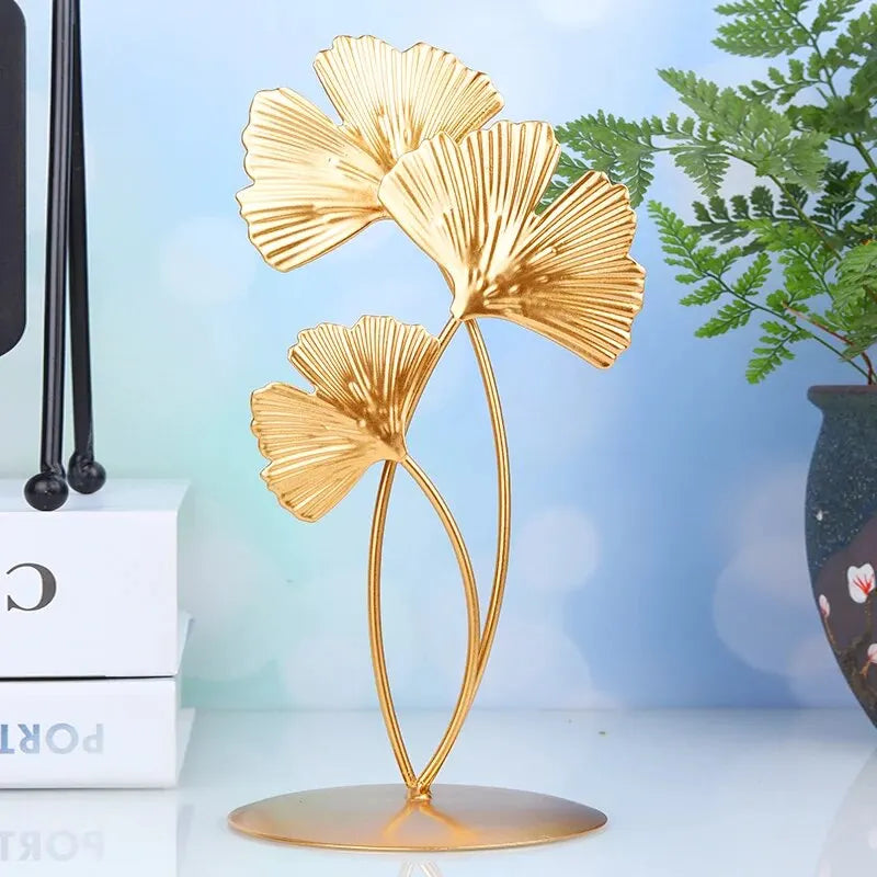 Ginkgo Leaf Iron Sculpture Golden Home Office Decor NALANI