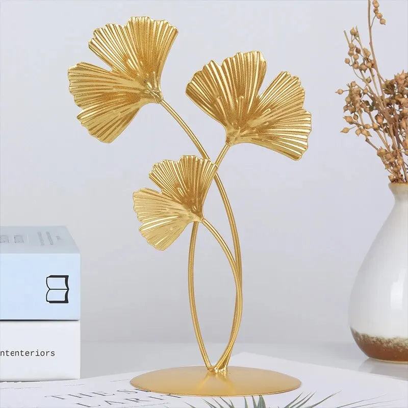 Ginkgo Leaf Iron Sculpture Golden Home Office Decor NALANI