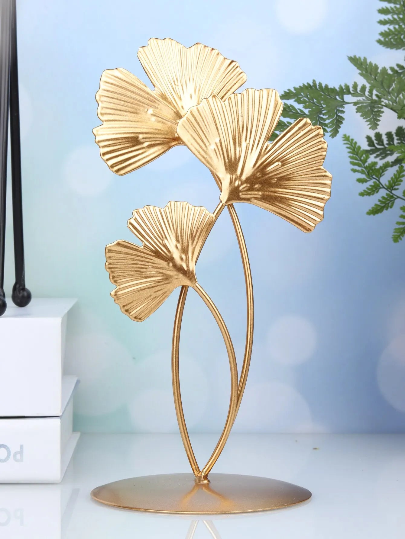 Ginkgo Leaf Iron Sculpture Golden Home Office Decor Gold NALANI