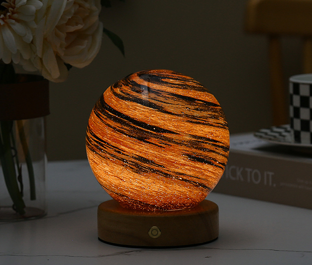 Glass Moon Sphere Night Light For Home Decor Ambiance Amber 14 cm 5,5" 3 Colour Dimmable NALANI