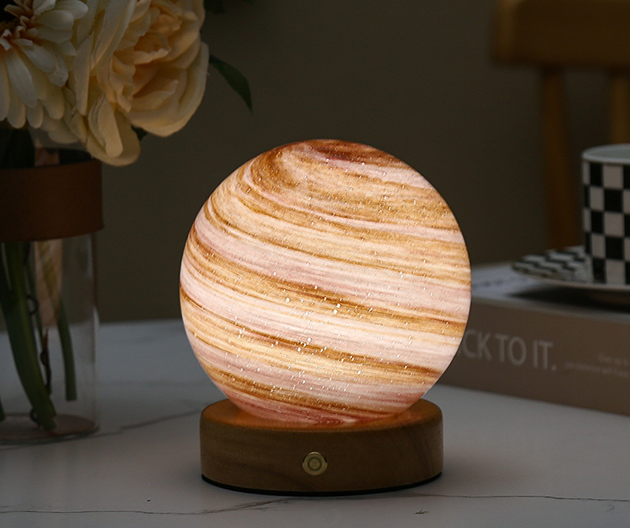 Glass Moon Sphere Night Light For Home Decor Ambiance Pink 14 cm 5,5" 3 Colour Dimmable NALANI