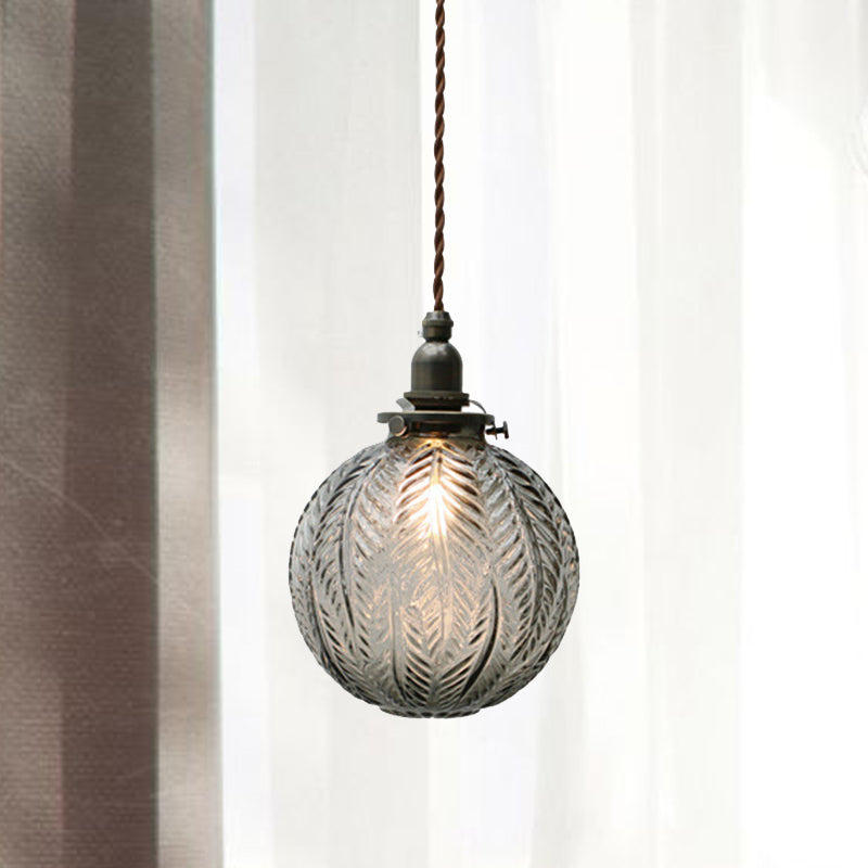 Glass Pendant Light Smoke Gray Clear Feather Design 1 Head NALANI