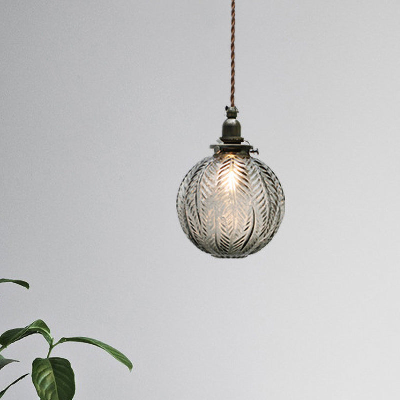 Glass Pendant Light Smoke Gray Clear Feather Design 1 Head NALANI
