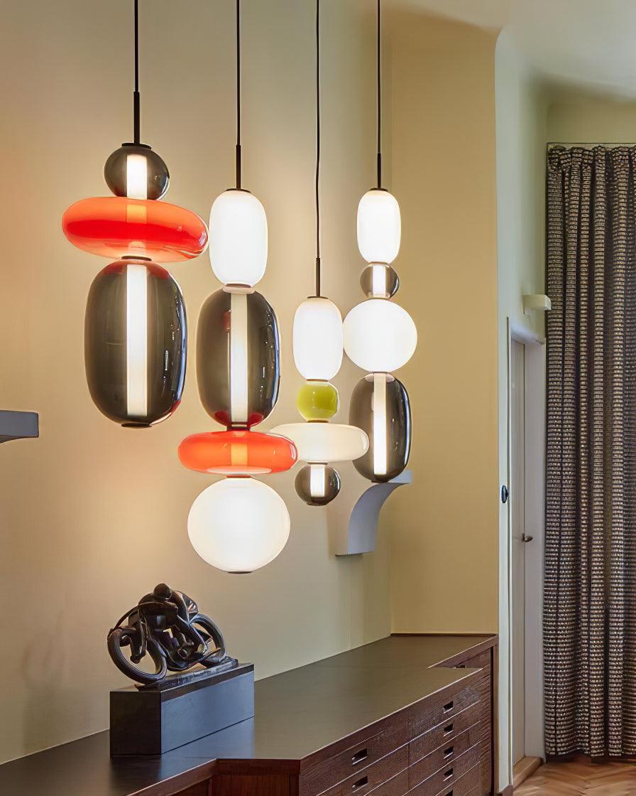 Glass Pendant Light With Multicolor Jar Shade In Earth Tones NALANI