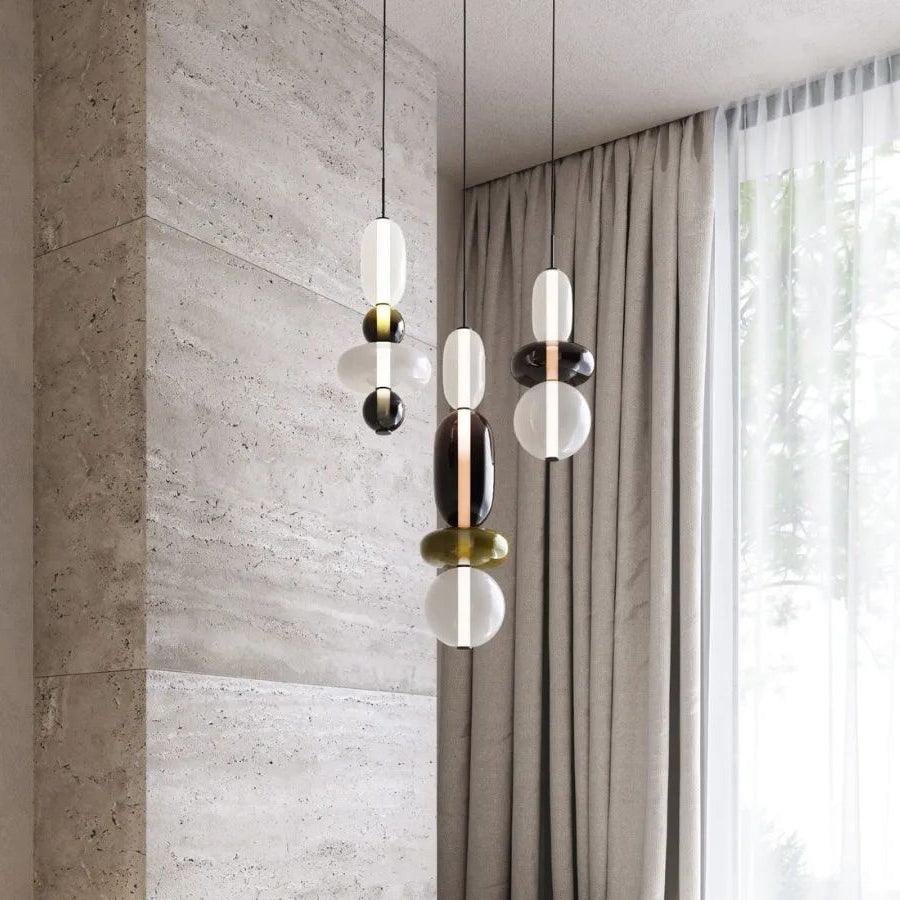 Glass Pendant Light With Multicolor Jar Shade In Earth Tones NALANI