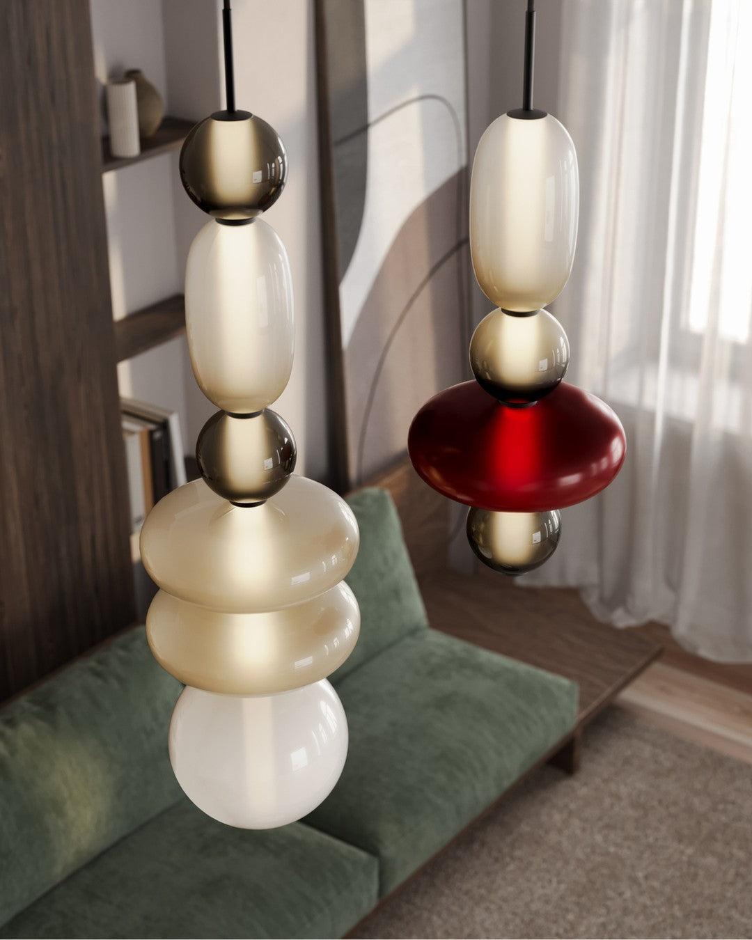 Glass Pendant Light With Multicolor Jar Shade In Earth Tones NALANI