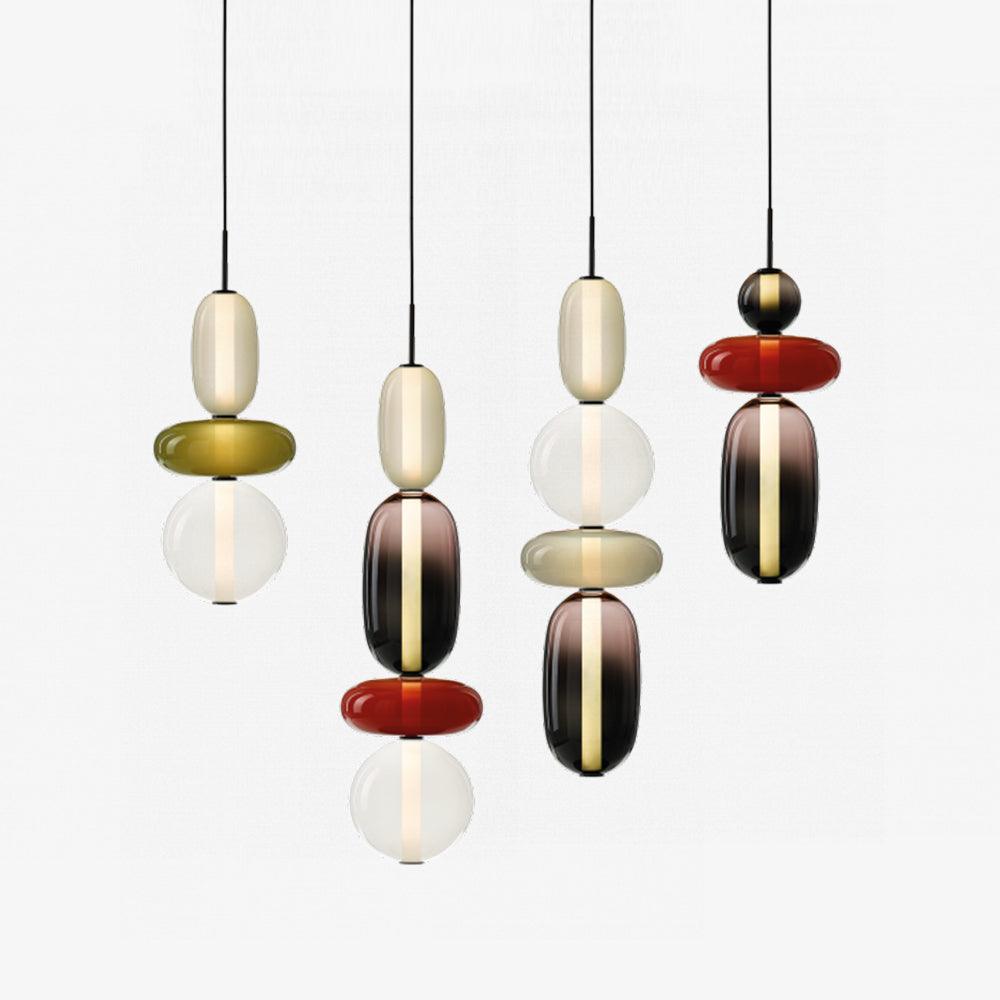 Glass Pendant Light With Multicolor Jar Shade In Earth Tones NALANI