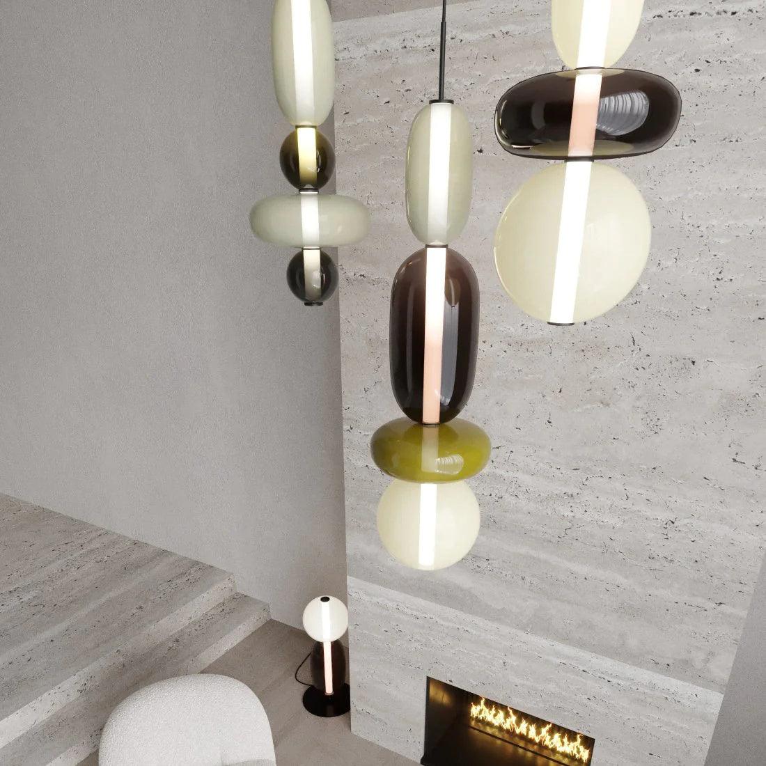 Glass Pendant Light With Multicolor Jar Shade In Earth Tones NALANI