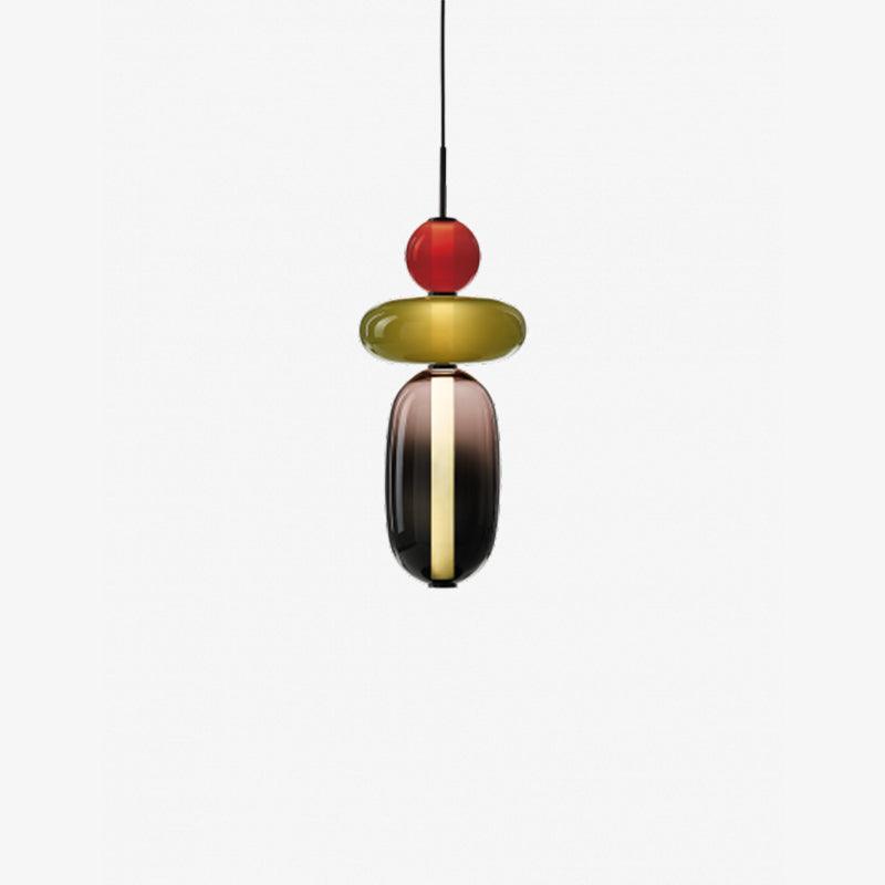 Glass Pendant Light With Multicolor Jar Shade In Earth Tones Model C Green ∅ 7.1″ x H 21.5″ Dia 18cm x H 54.5cm NALANI