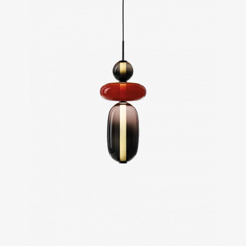 Glass Pendant Light With Multicolor Jar Shade In Earth Tones Model C Red ∅ 7.1″ x H 21.5″ Dia 18cm x H 54.5cm NALANI