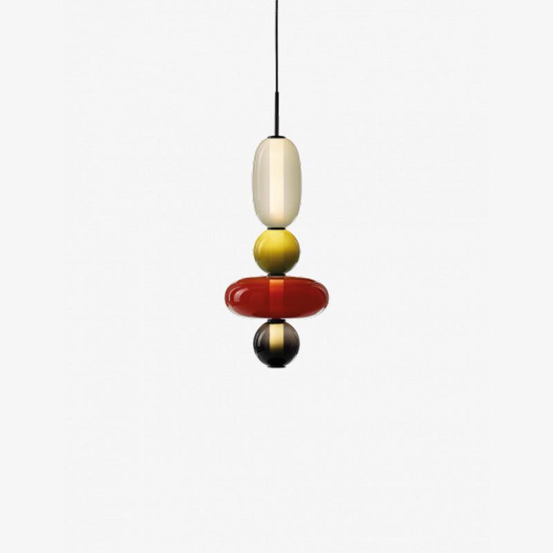 Glass Pendant Light With Multicolor Jar Shade In Earth Tones Model E ∅ 7.1″ x H 22″ Dia 18cm x H 56cm NALANI