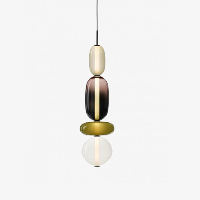 Glass Pendant Light With Multicolor Jar Shade In Earth Tones Model G Green ∅ 7.1″ x H 29.9″ Dia 18cm x H 76cm NALANI