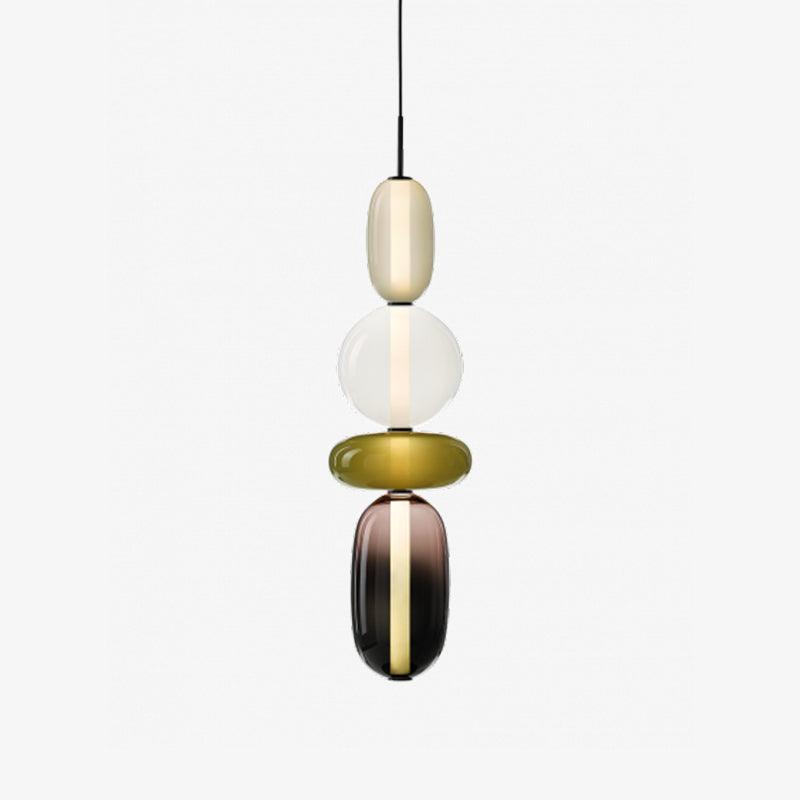 Glass Pendant Light With Multicolor Jar Shade In Earth Tones Model H Green ∅ 7.1″ x H 29.9″ Dia 18cm x H 76cm NALANI