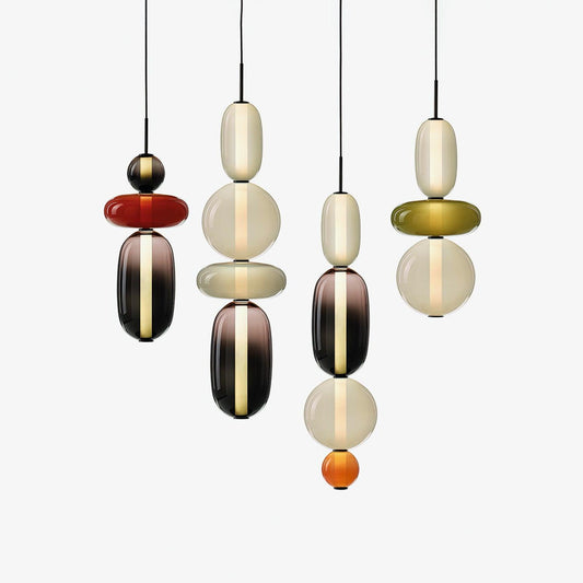 Glass Pendant Light With Multicolor Jar Shade In Earth Tones NALANI