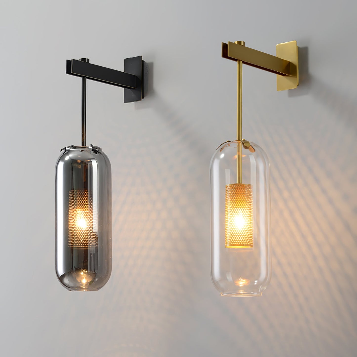 Glass Wall Lamp With Perforated Cage And Sleek Steel Rod NALANI
