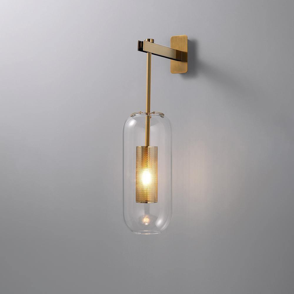 Glass Wall Lamp With Perforated Cage And Sleek Steel Rod NALANI