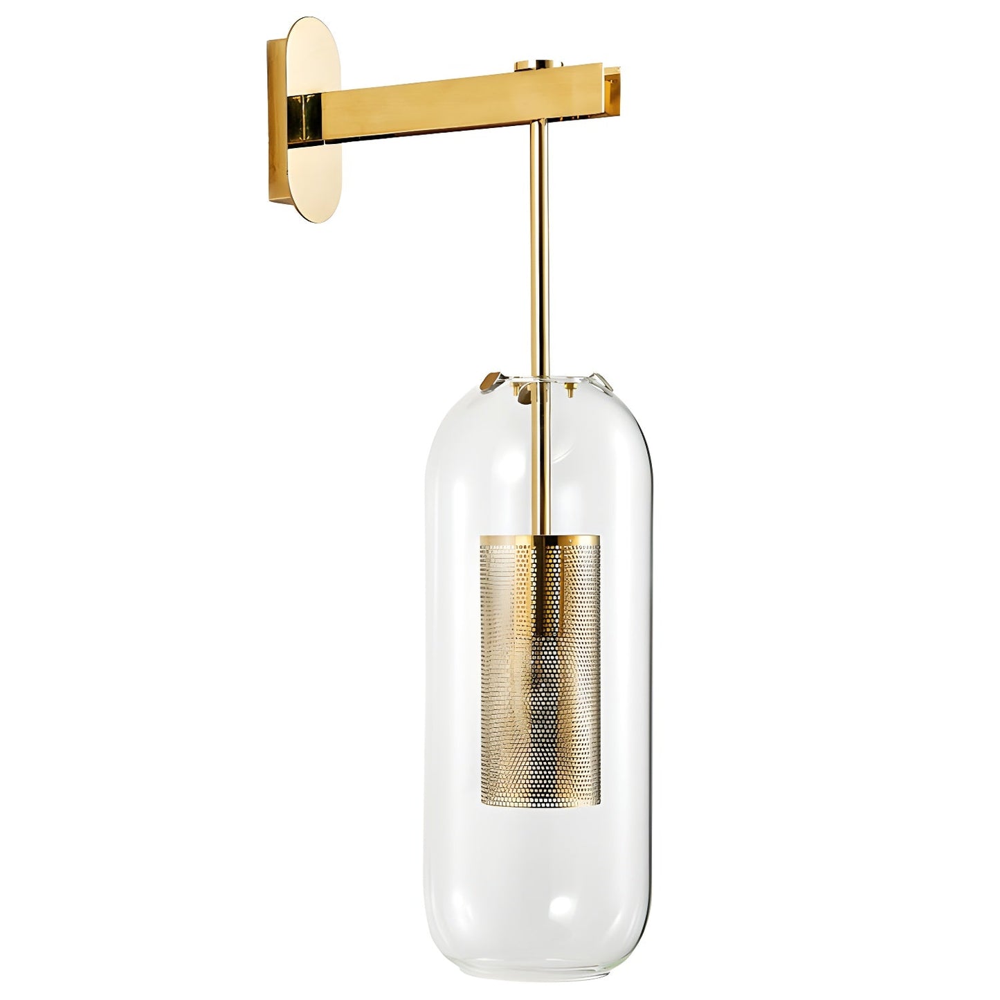 Glass Wall Lamp With Perforated Cage And Sleek Steel Rod NALANI