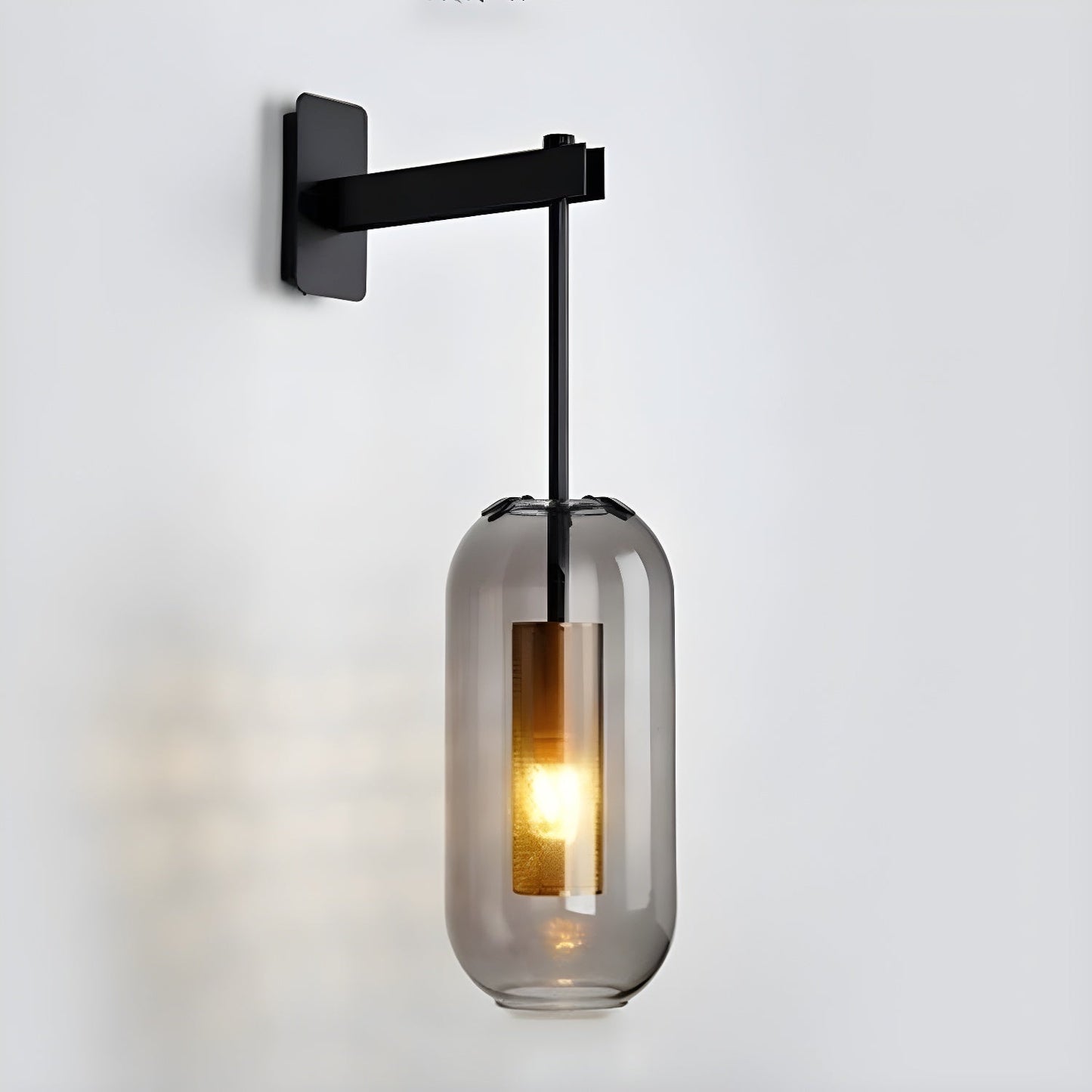 Glass Wall Lamp With Perforated Cage And Sleek Steel Rod ∅ 9.8″ x H 23.6″ Dia 25cm x H 60cm Black & Smoke glass NALANI