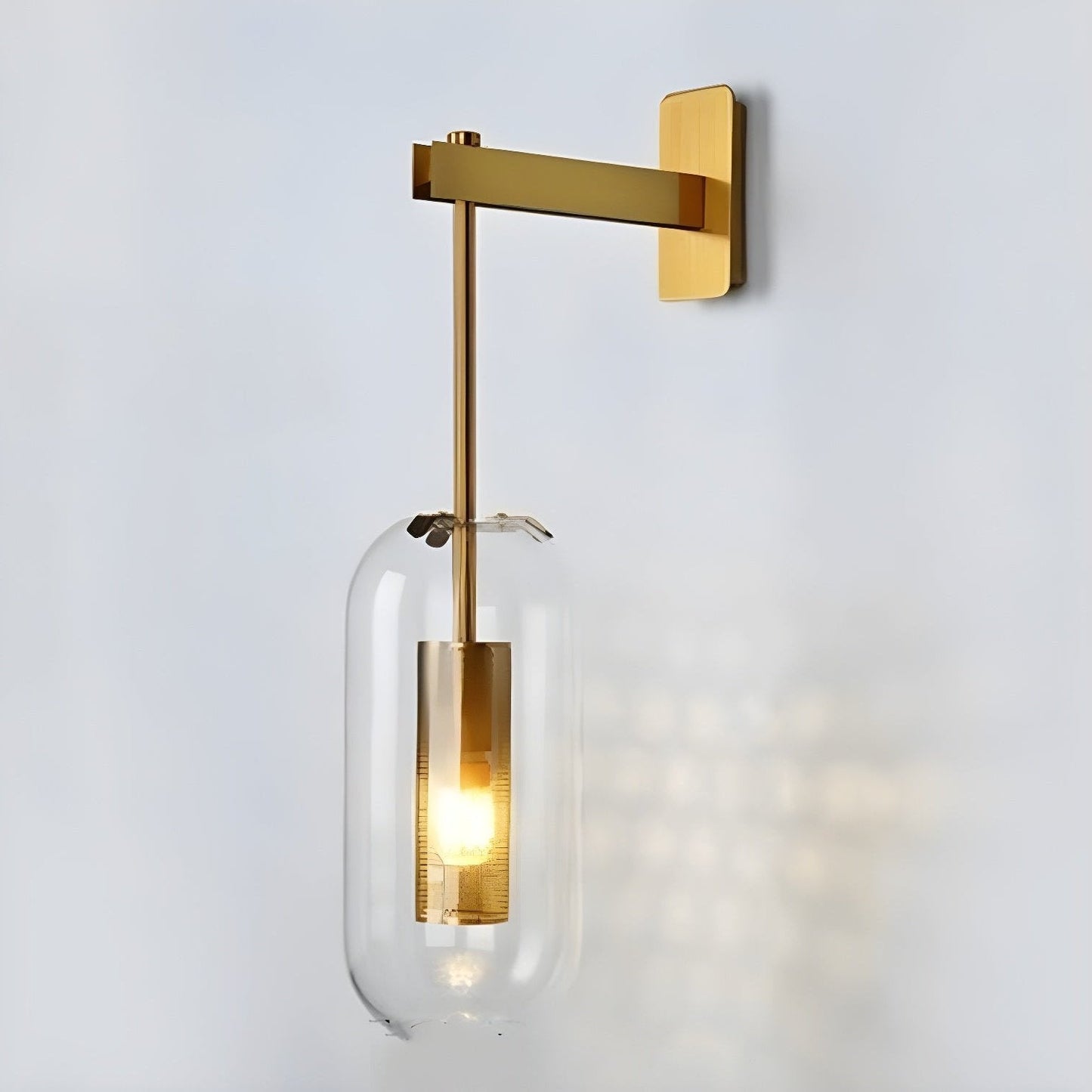 Glass Wall Lamp With Perforated Cage And Sleek Steel Rod ∅ 9.8″ x H 23.6″ Dia 25cm x H 60cm Copper plated & Clear glass NALANI