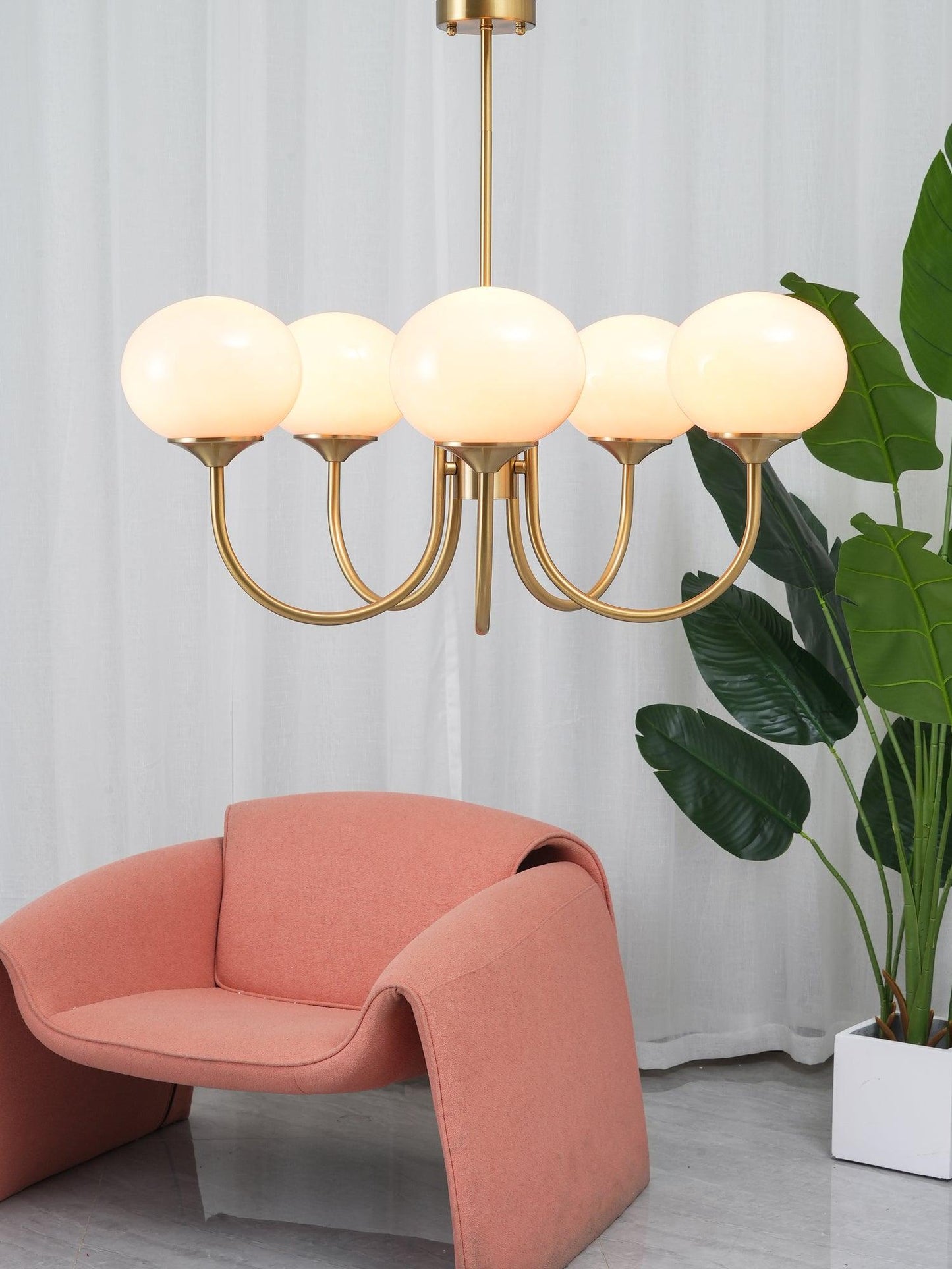 Gold Finish Marshmallow Chandelier With Pink Glass Shades NALANI
