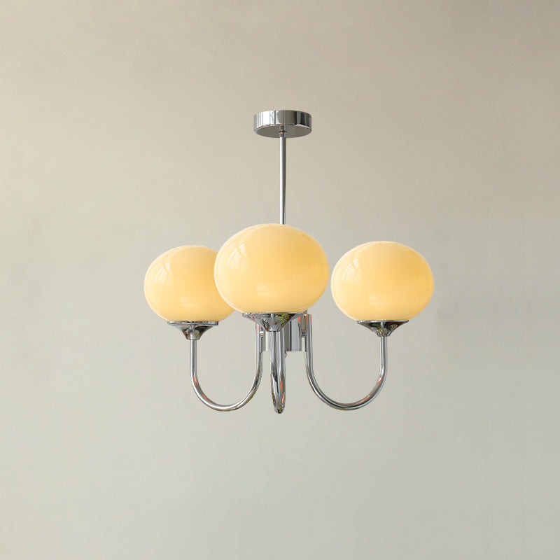 Gold Finish Marshmallow Chandelier With Pink Glass Shades 3 heads ∅ 18.1″ x H 13.4″ Dia 46cm x H 34cm Chrome+Cream NALANI