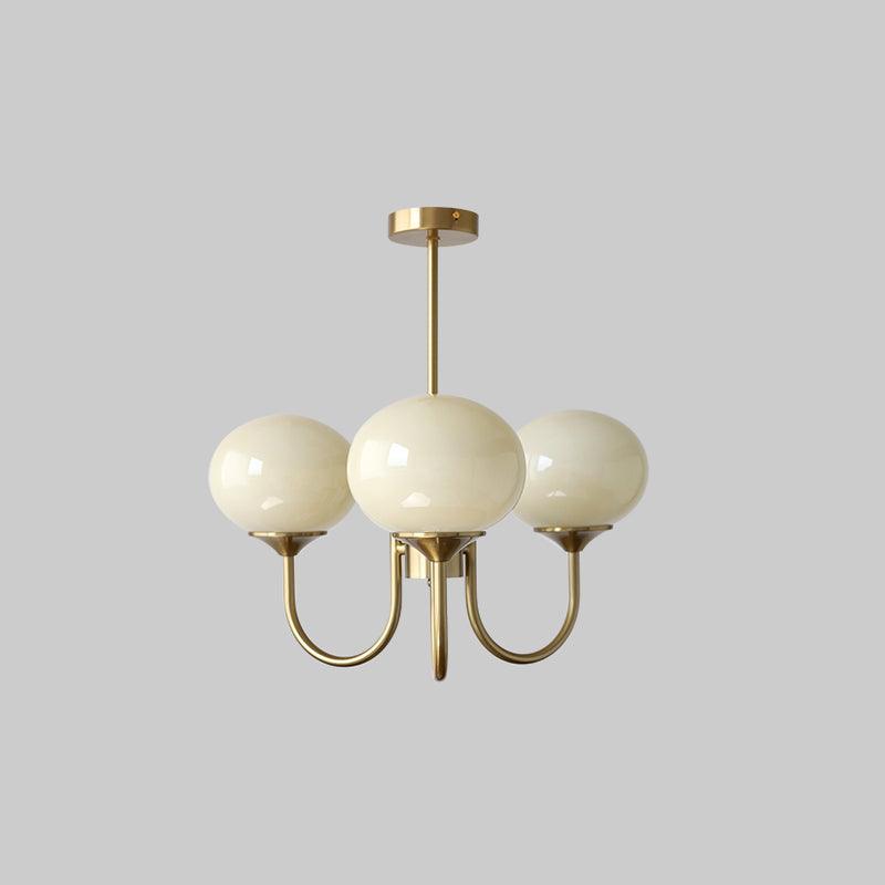 Gold Finish Marshmallow Chandelier With Pink Glass Shades 3 heads ∅ 18.1″ x H 13.4″ Dia 46cm x H 34cm Copper+Cream NALANI