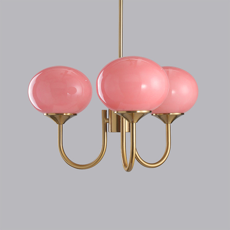 Gold Finish Marshmallow Chandelier With Pink Glass Shades 3 heads ∅ 18.1″ x H 13.4″ Dia 46cm x H 34cm Copper+Pink NALANI