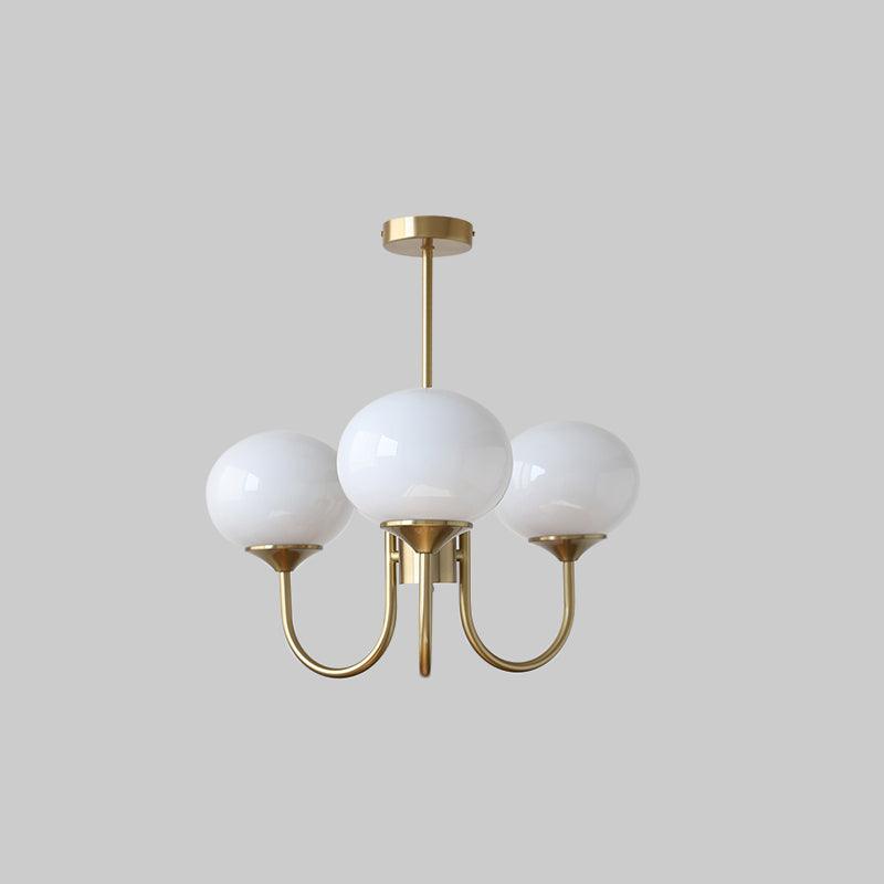 Gold Finish Marshmallow Chandelier With Pink Glass Shades 3 heads ∅ 18.1″ x H 13.4″ Dia 46cm x H 34cm Copper+White NALANI