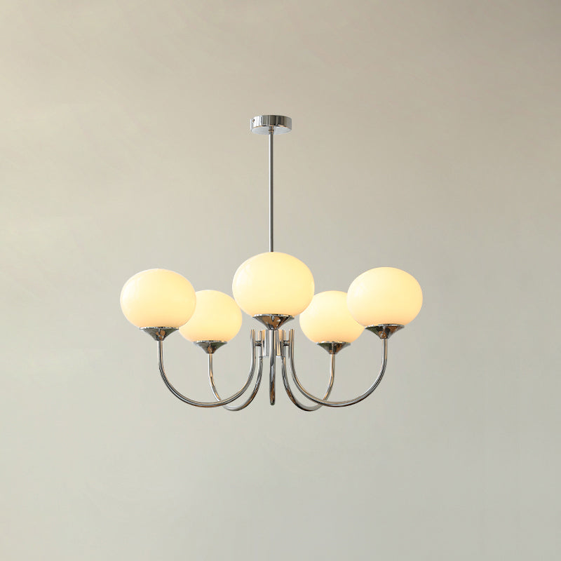 Gold Finish Marshmallow Chandelier With Pink Glass Shades 5 heads ∅ 26.4″ x H 13.4″ Dia 67cm x H 34cm Chrome+Cream NALANI