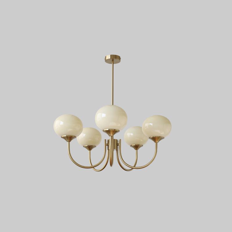 Gold Finish Marshmallow Chandelier With Pink Glass Shades 5 heads ∅ 26.4″ x H 13.4″ Dia 67cm x H 34cm Copper+Cream NALANI