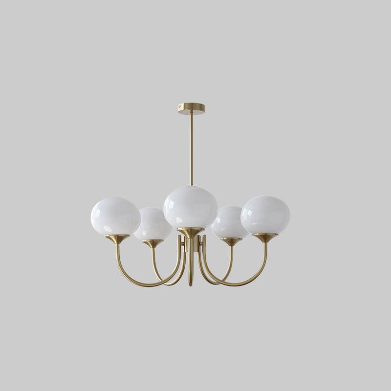 Gold Finish Marshmallow Chandelier With Pink Glass Shades 5 heads ∅ 26.4″ x H 13.4″ Dia 67cm x H 34cm Copper+White NALANI